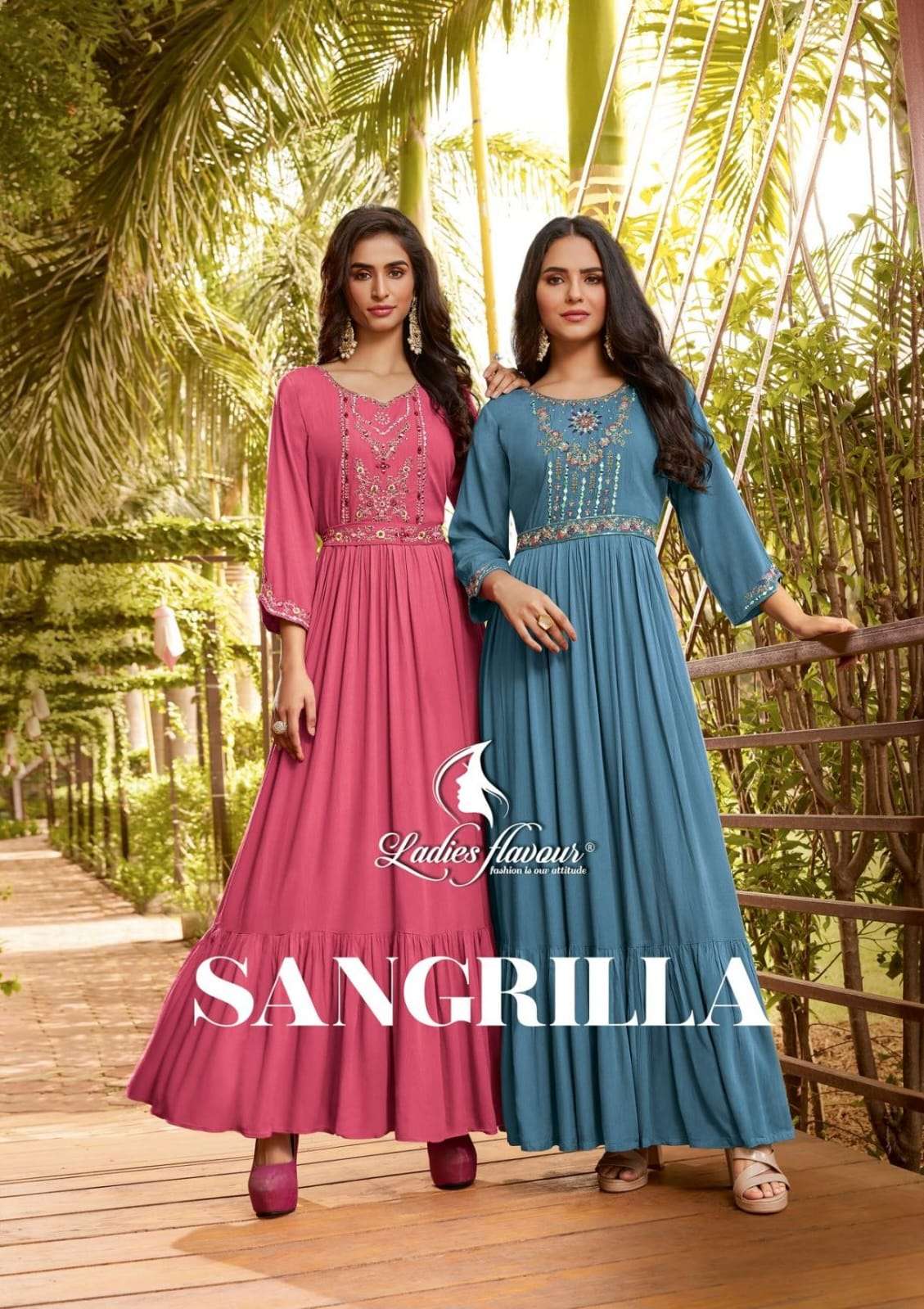 Ladies Flavour Sangrilla Rayon with Embroidery work Long Gow...