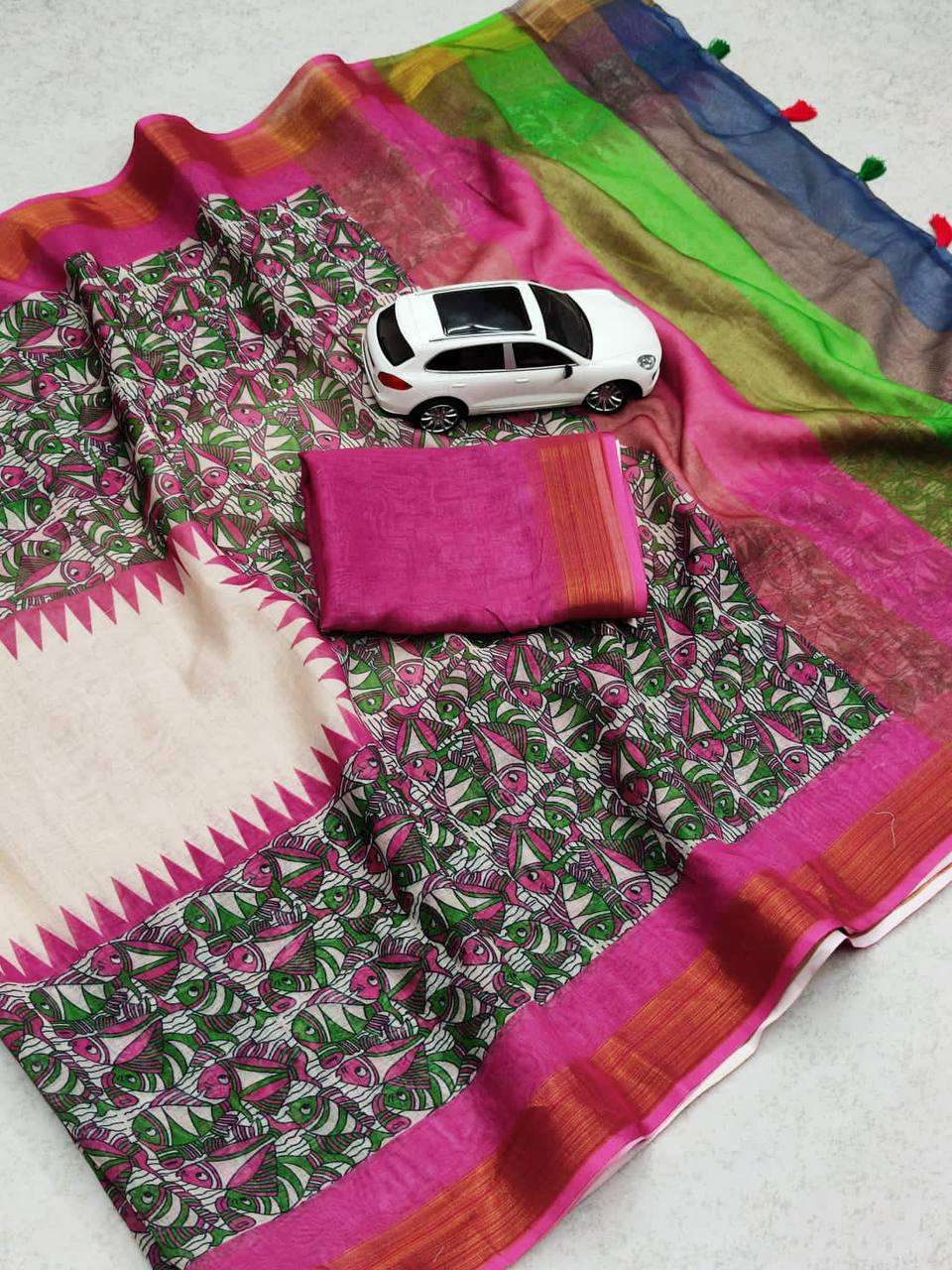 Party wear Style Linen with Flower Printed fancy saree colle...