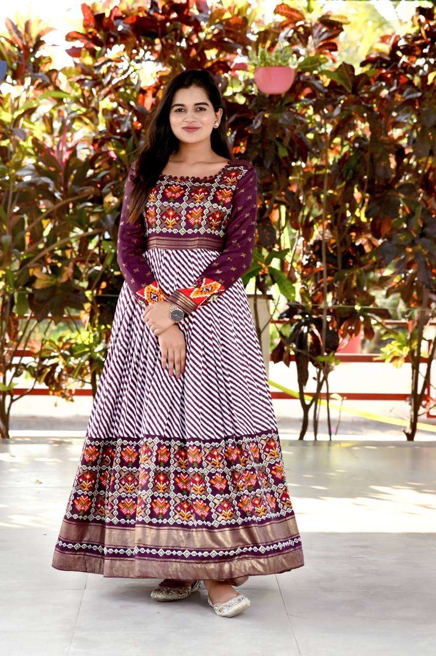 Patola Printed With Pashmina Fabrics Long Gown Collection at...