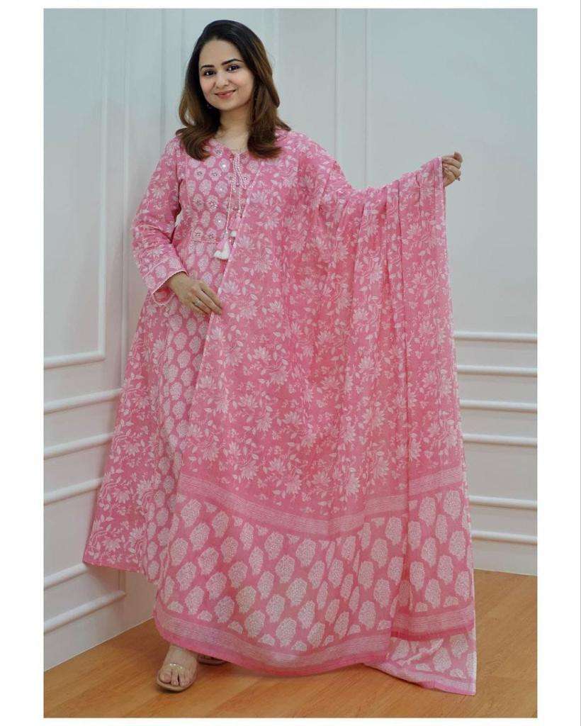 Pink Shades Cotton with Printed Regular wear Fancy Readymade...