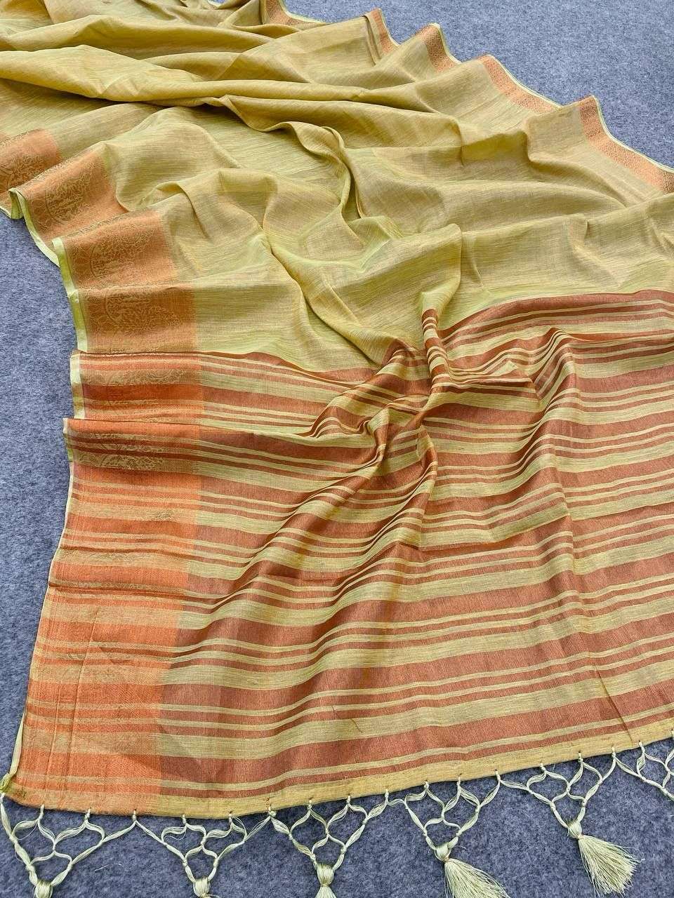 PISTA Shades Cotton Linen party wear look saree collection a...