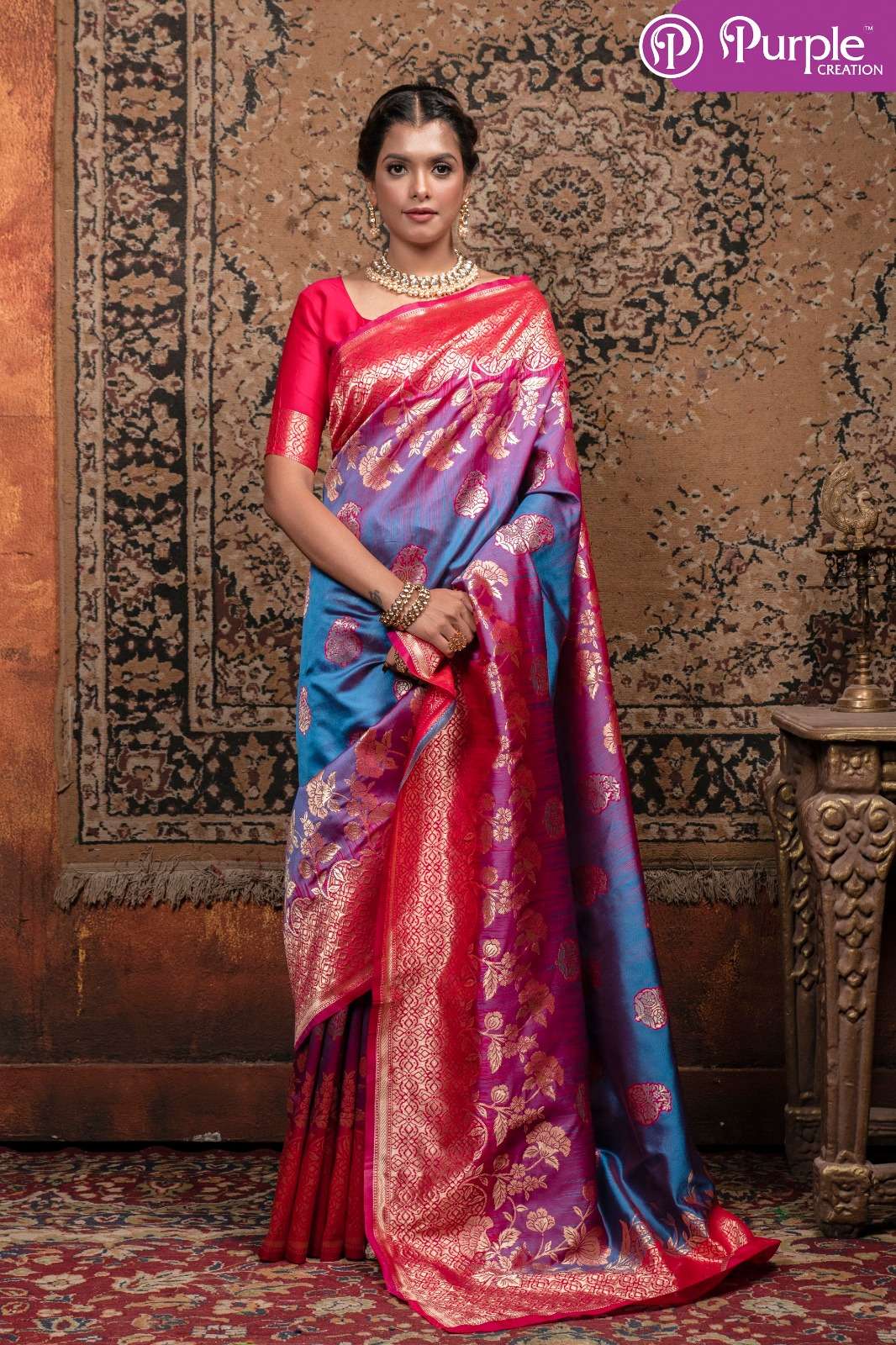 Purple Creation Zari vol 6  Banarasi silk with fancy saree c...