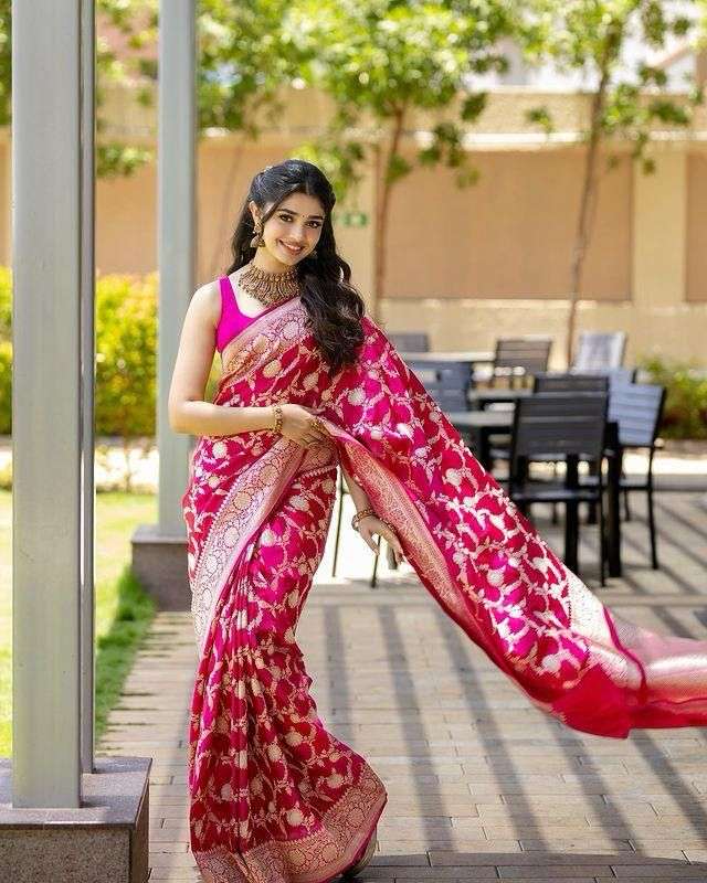 Rani pink Banarasi silk with fancy saree collection at best ...