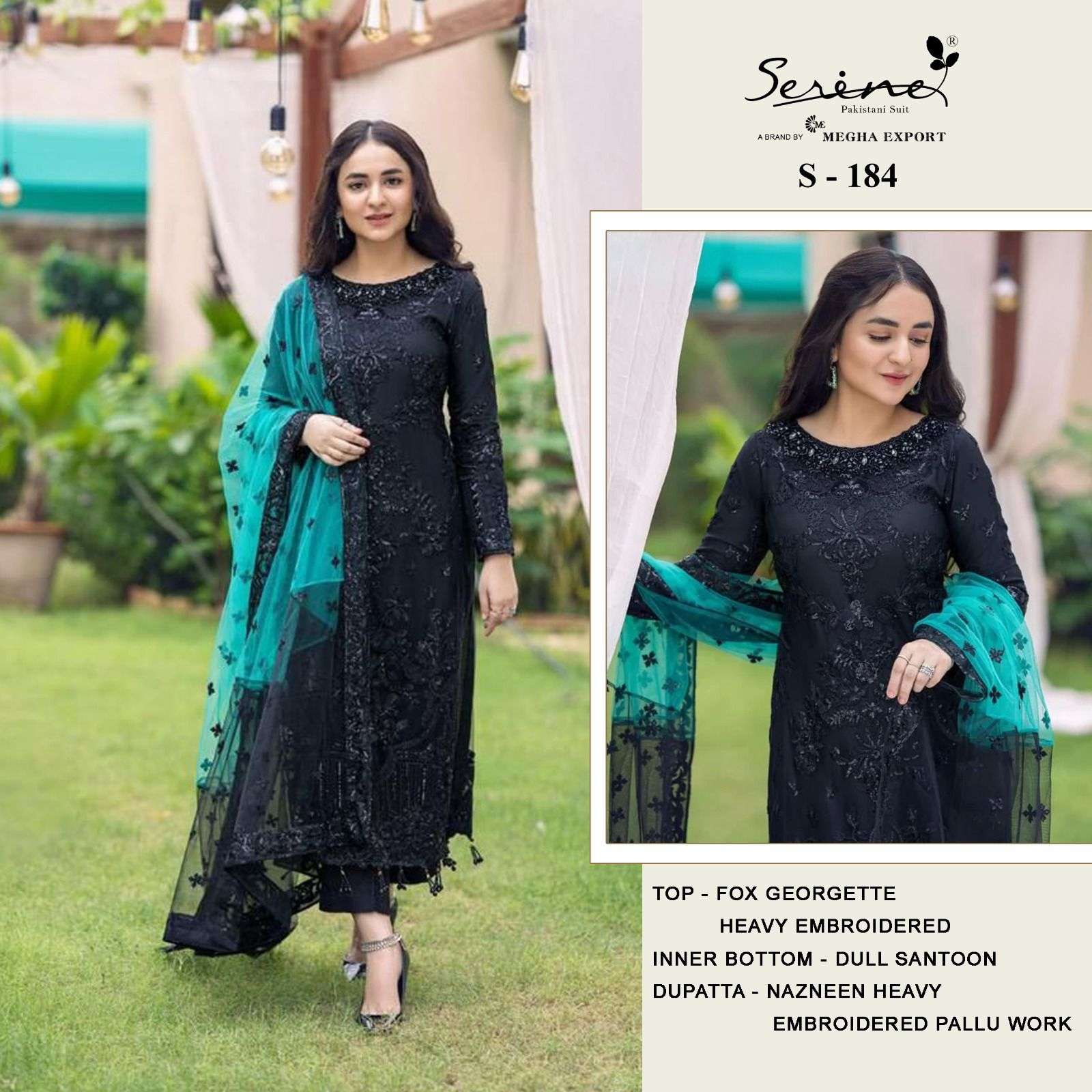 Serine 184 Georgette with EMbroidery work Black color Pakist...