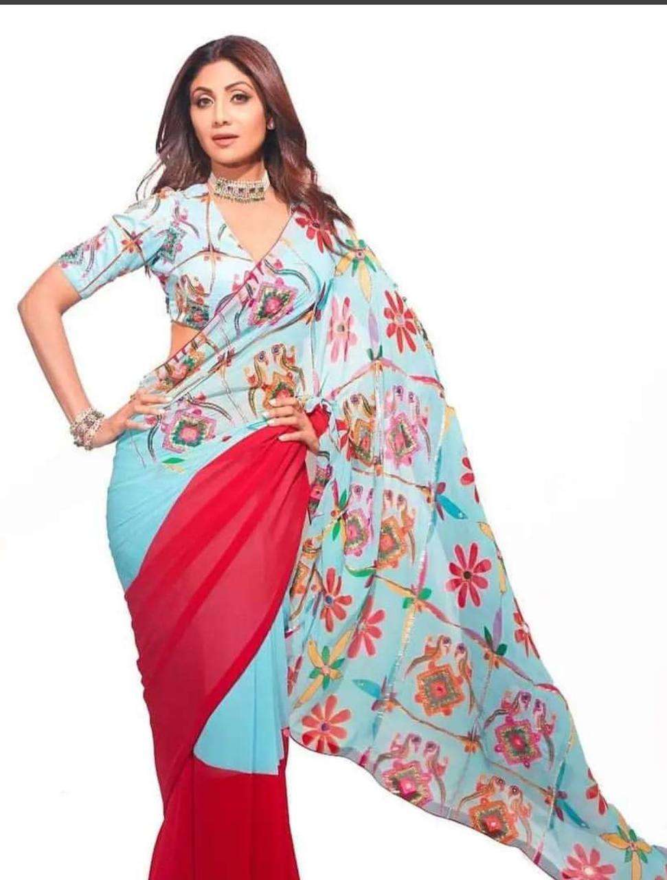 Soft georgette with Digital Printed Bollywood style saree co...