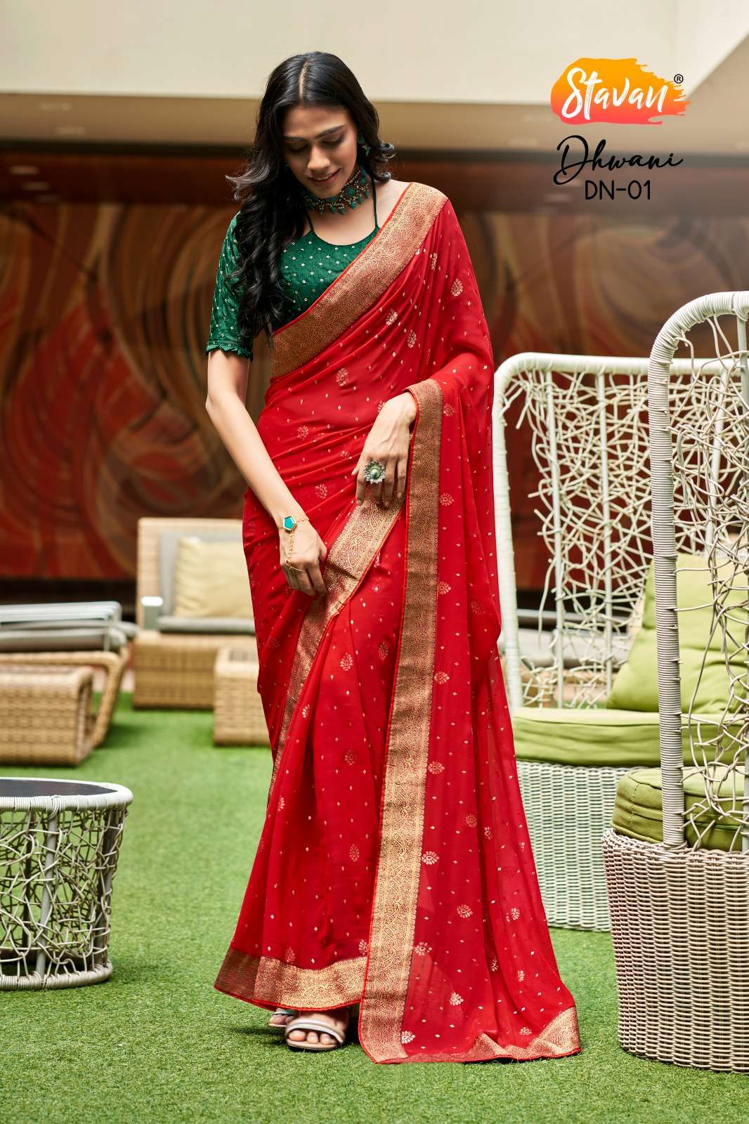 Stavan Dhwani Georgette with fancy weaving Border saree coll...