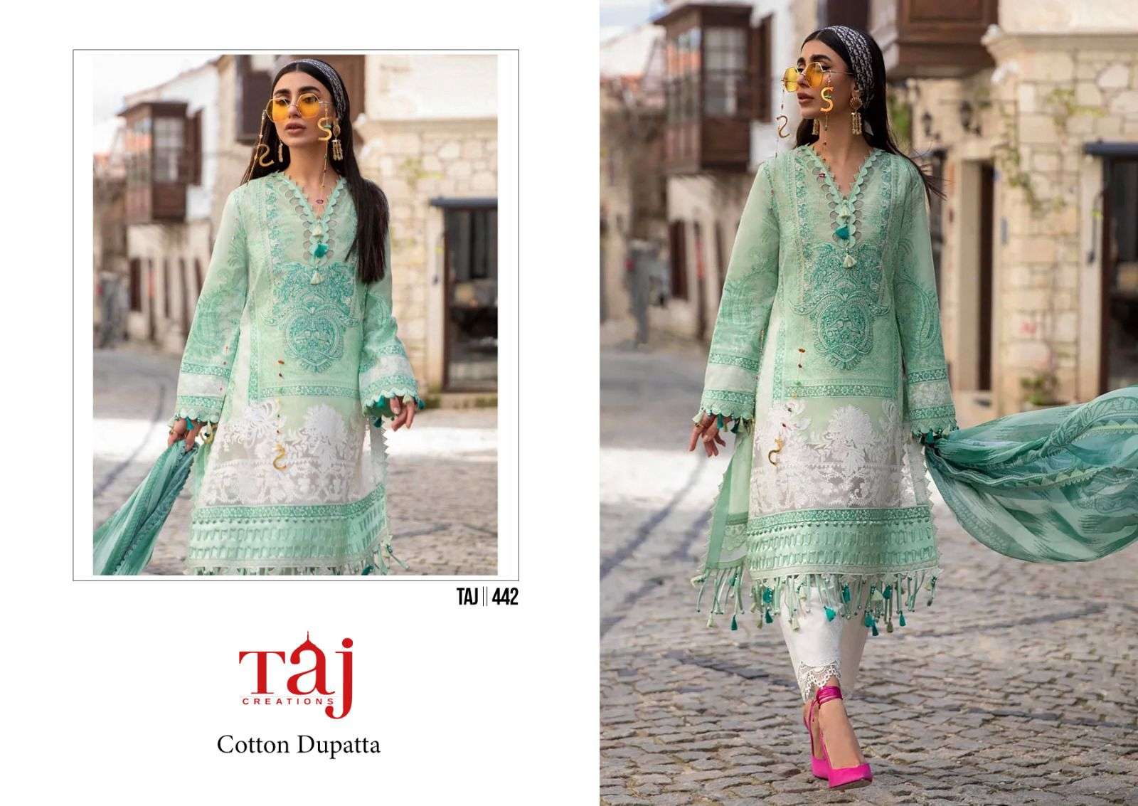 TAJ-441-442 Cotton with Embroidery work Pakistani salwar kam...