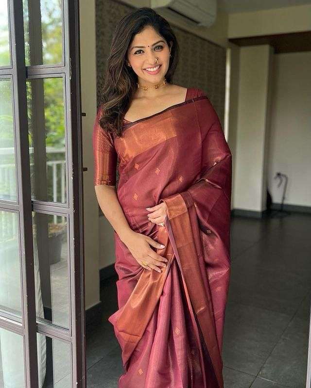 Traditional look maroon Color Banarasi silk saree collection...
