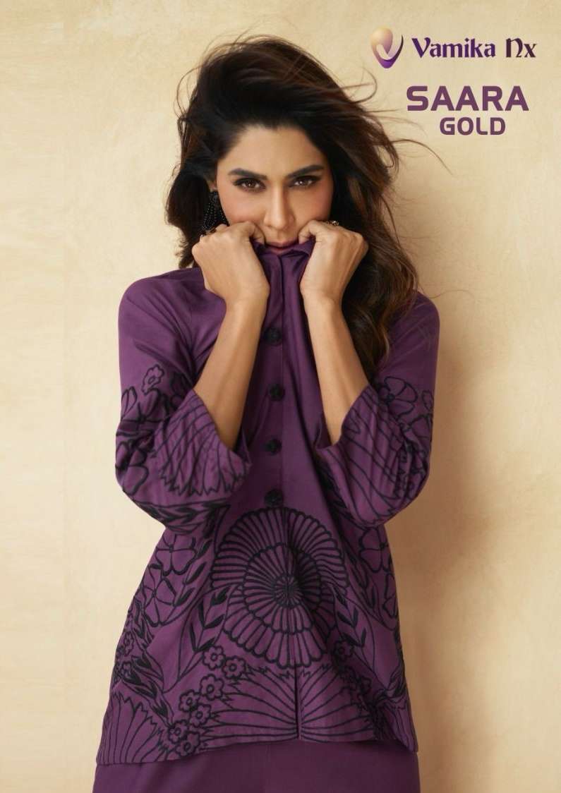 Vamika Nx Sarra Gold Rayon with fancy Printed Cord Set colle...