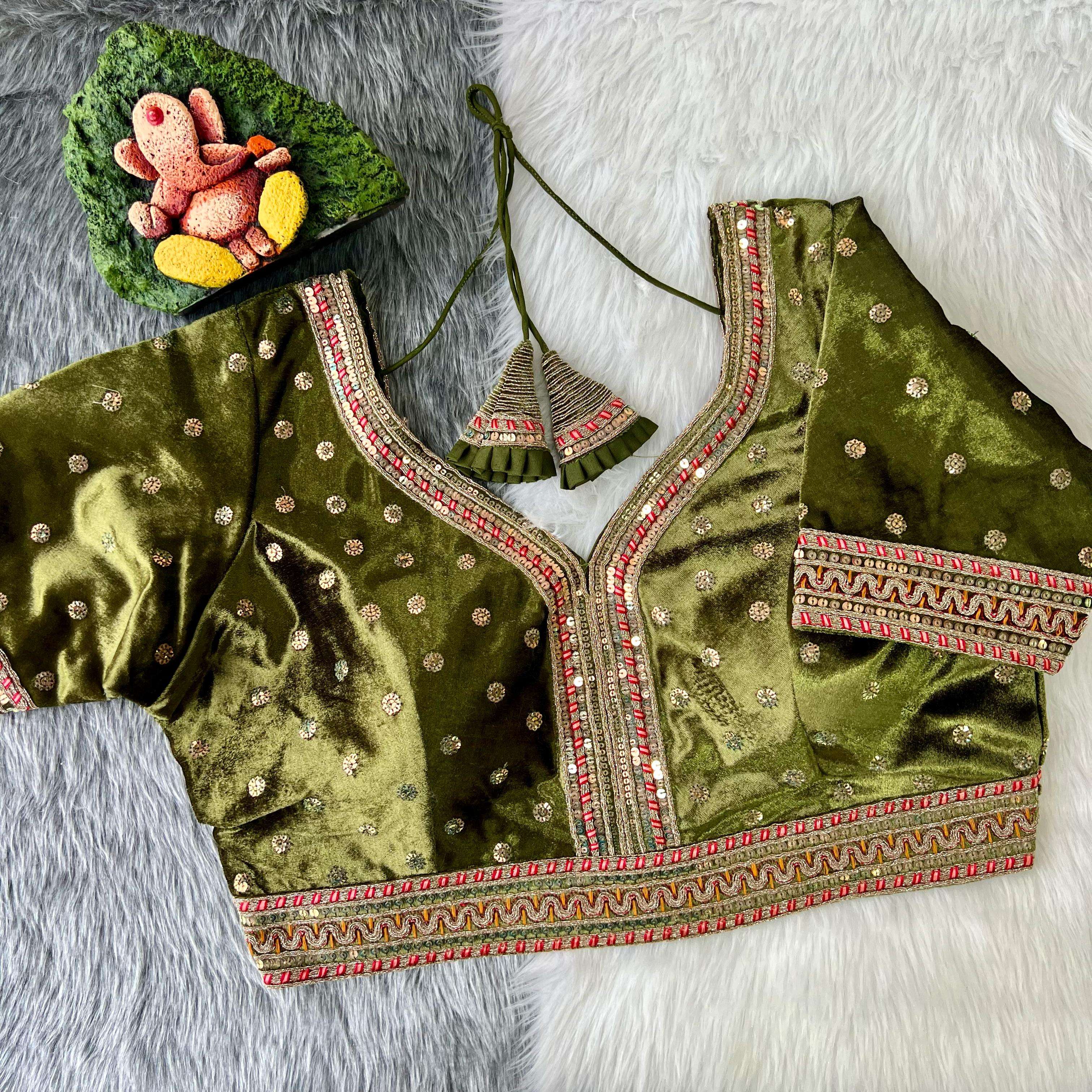 Velvet with Embroidery work Designer Fullystich blouse colle...