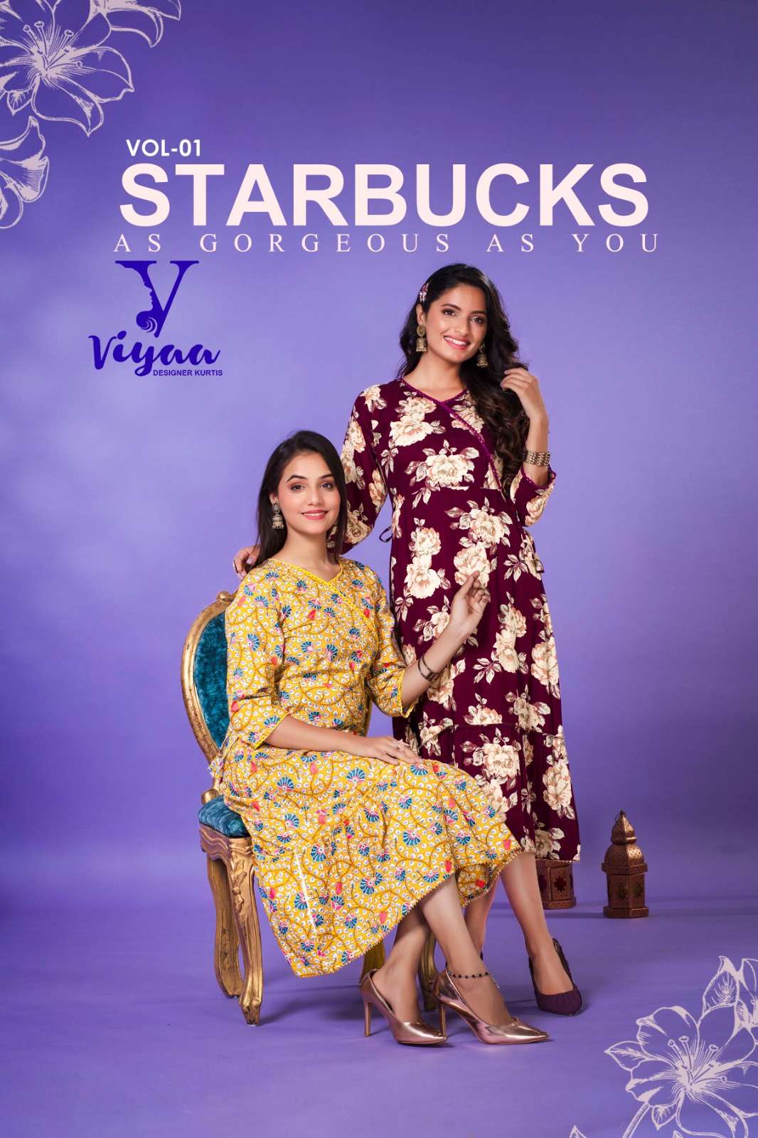 Viyaa Designer Starbucks vol 1 Rayon with fancy Printed Kurt...