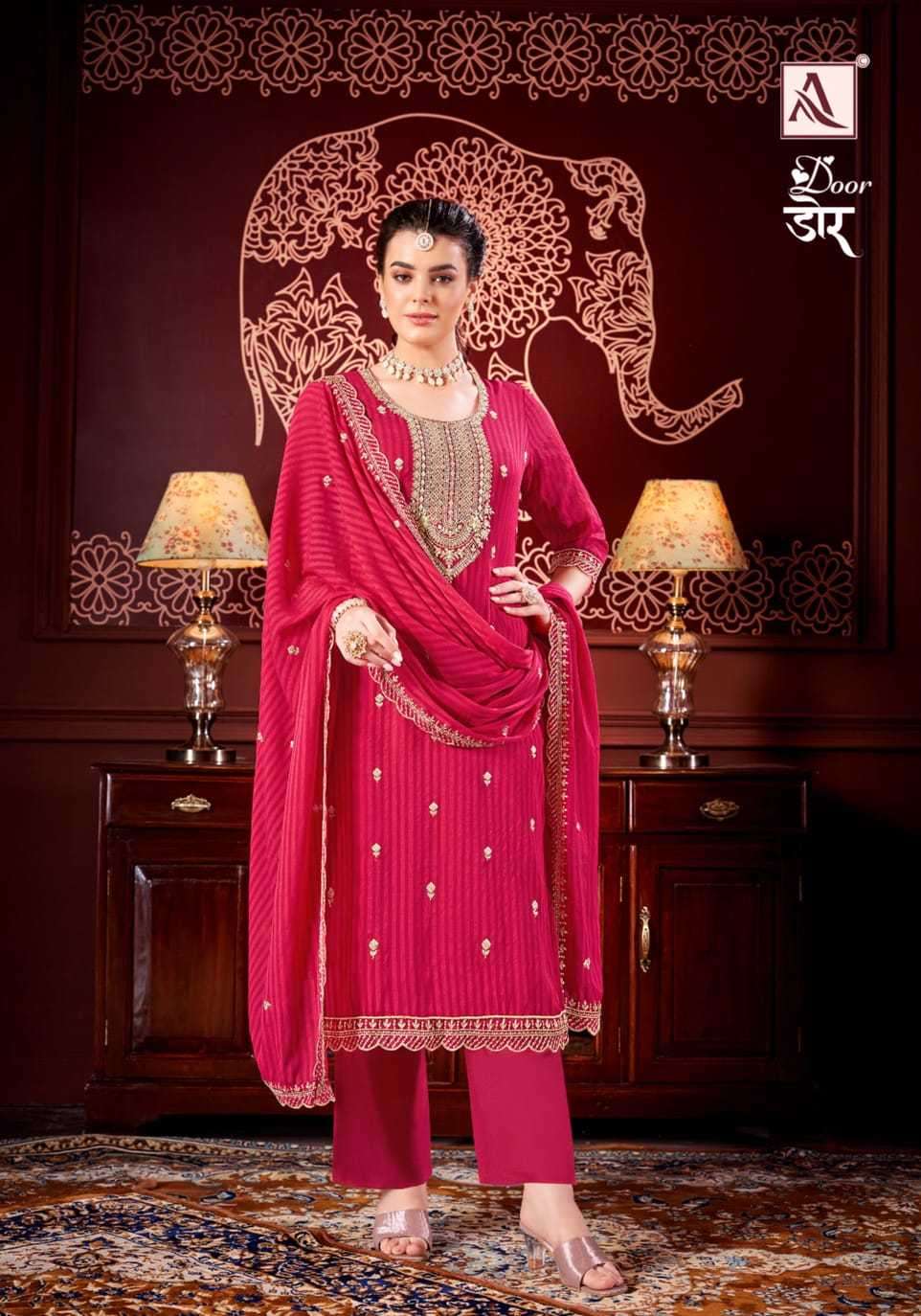 alok suit door Fancy fabric with Designer EMbroidery work Sa...