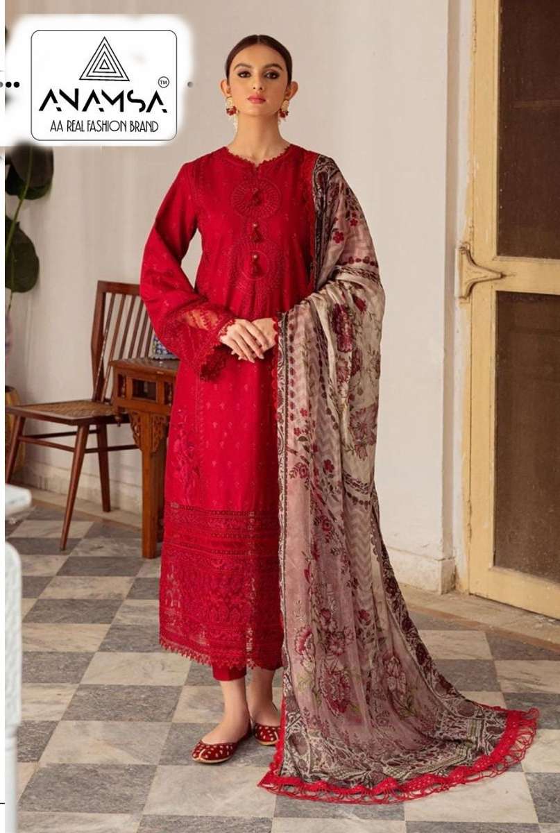 Anamsa 216 Jam Cotton with Embroidery work Red colour Salwar...