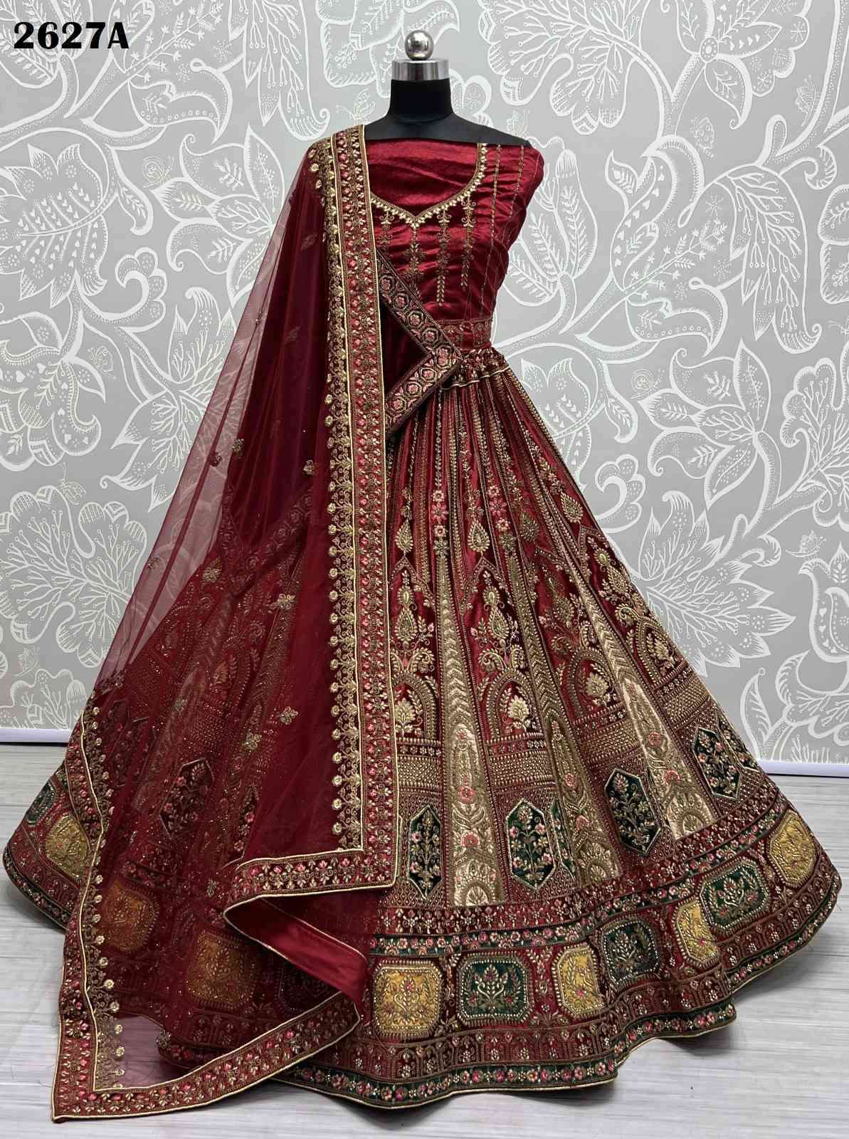 Bridal Special Velvet with Designer hand embroidery work leh...