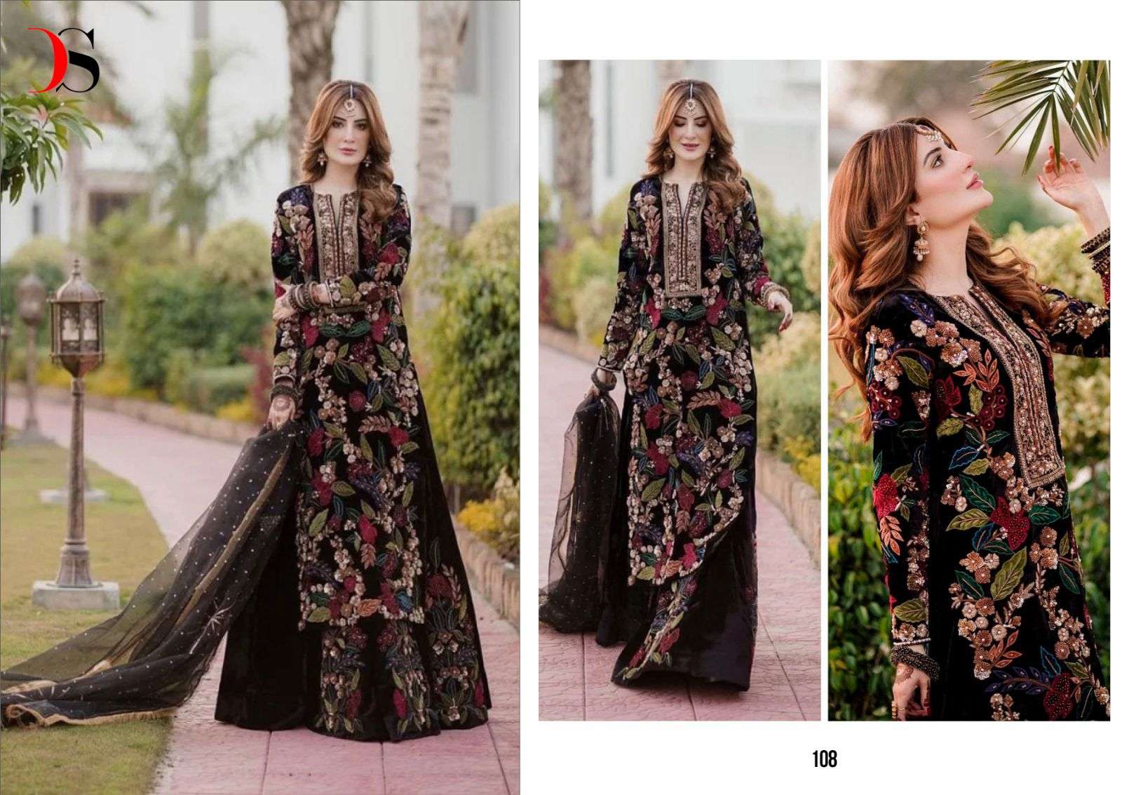 Deepsy suits 108 velvet with Embroidery work Pakistani salwa...