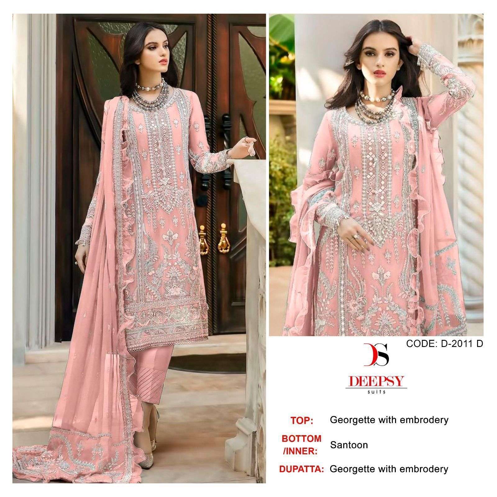 dEEPSY SUITS D-2011 ABCD COLOURS GEORGETTE WITH EMBROIDERY W...