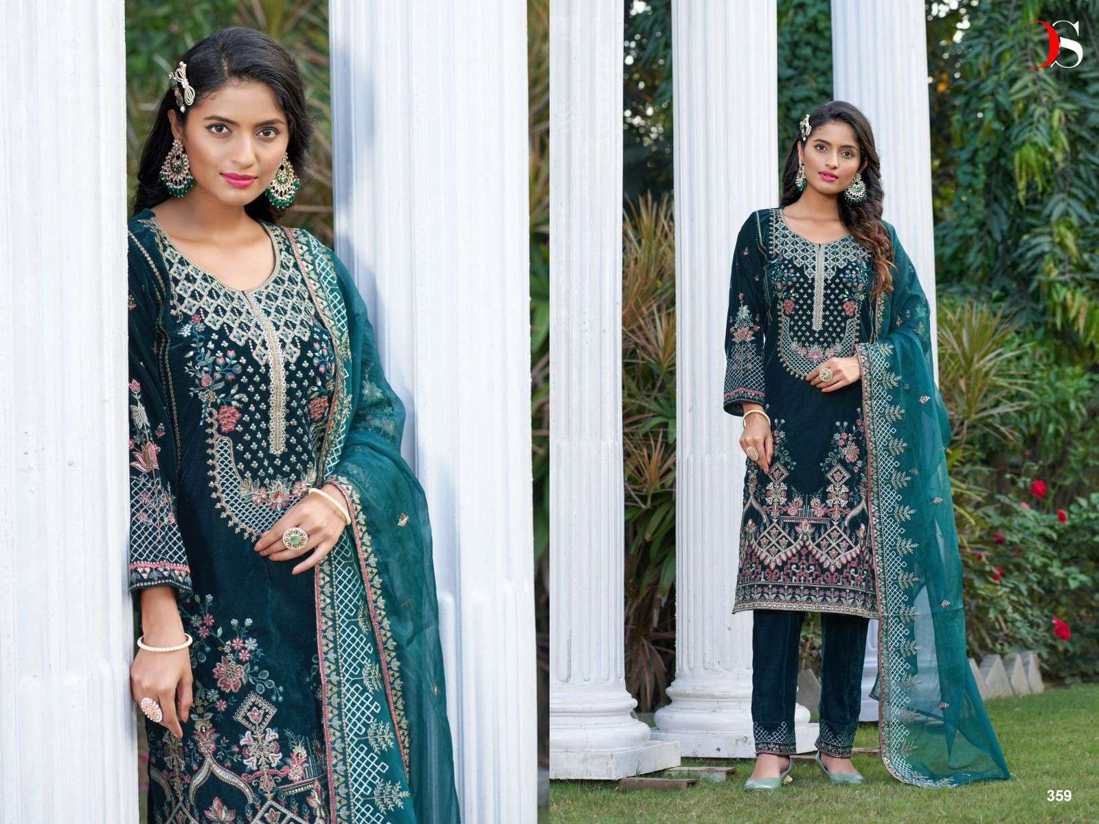 DEEPSY SUITS VELVET 23 - 4 VELVET WITH EMBROIDERY WORK PAKIS...