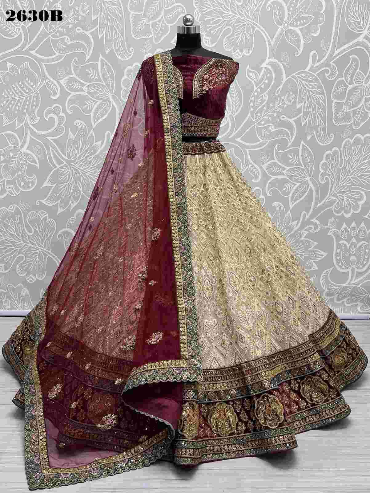 Designer wedding Special Net with Embroidery work lehenga ch...