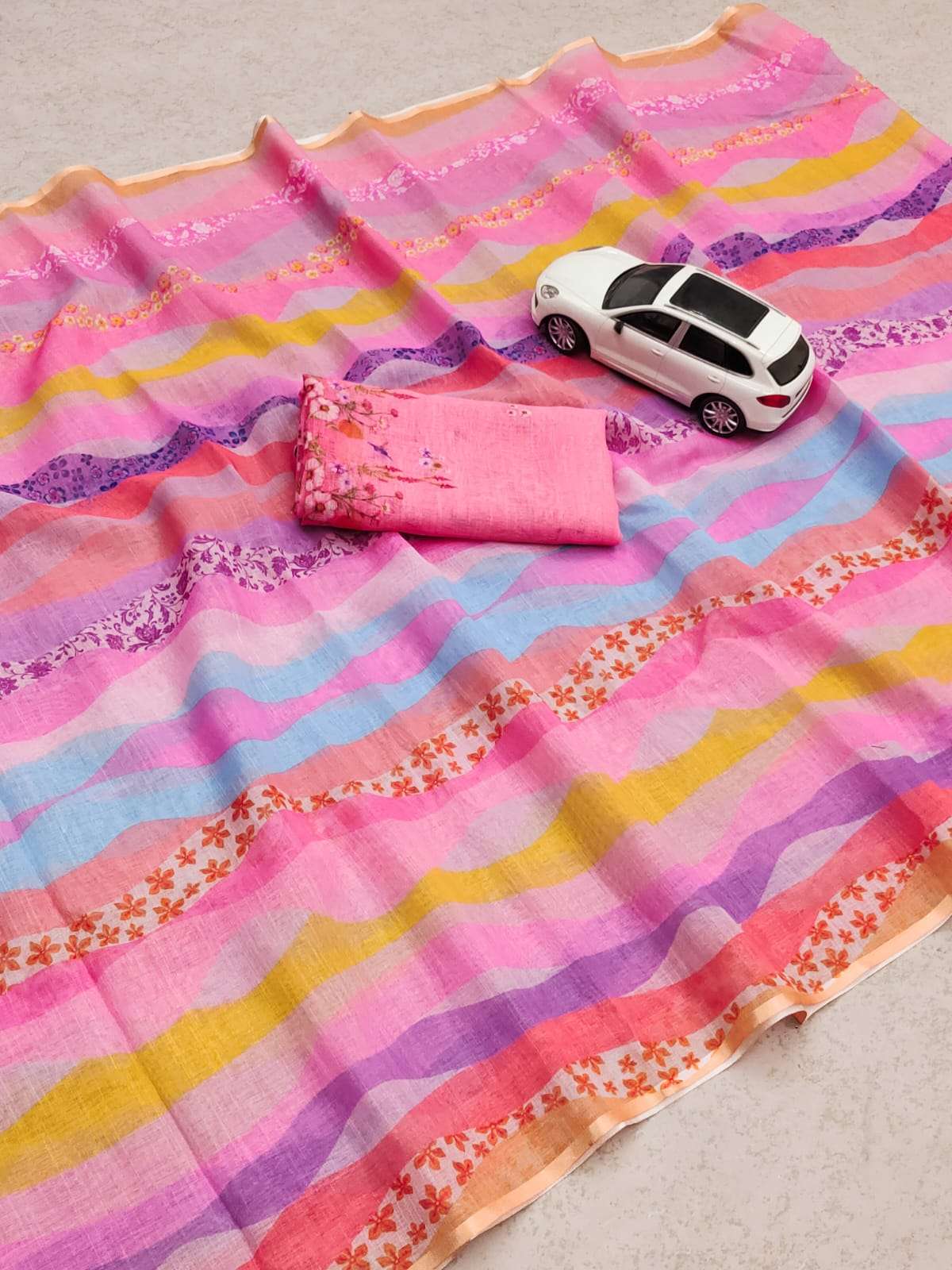 Digital Printed Linen Fabrics Party wear saree collection at...