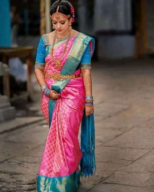EXCLUSIVE SOFT SILK SOUTH INDIAN STYLE PINK COLOR SAREE AT W...