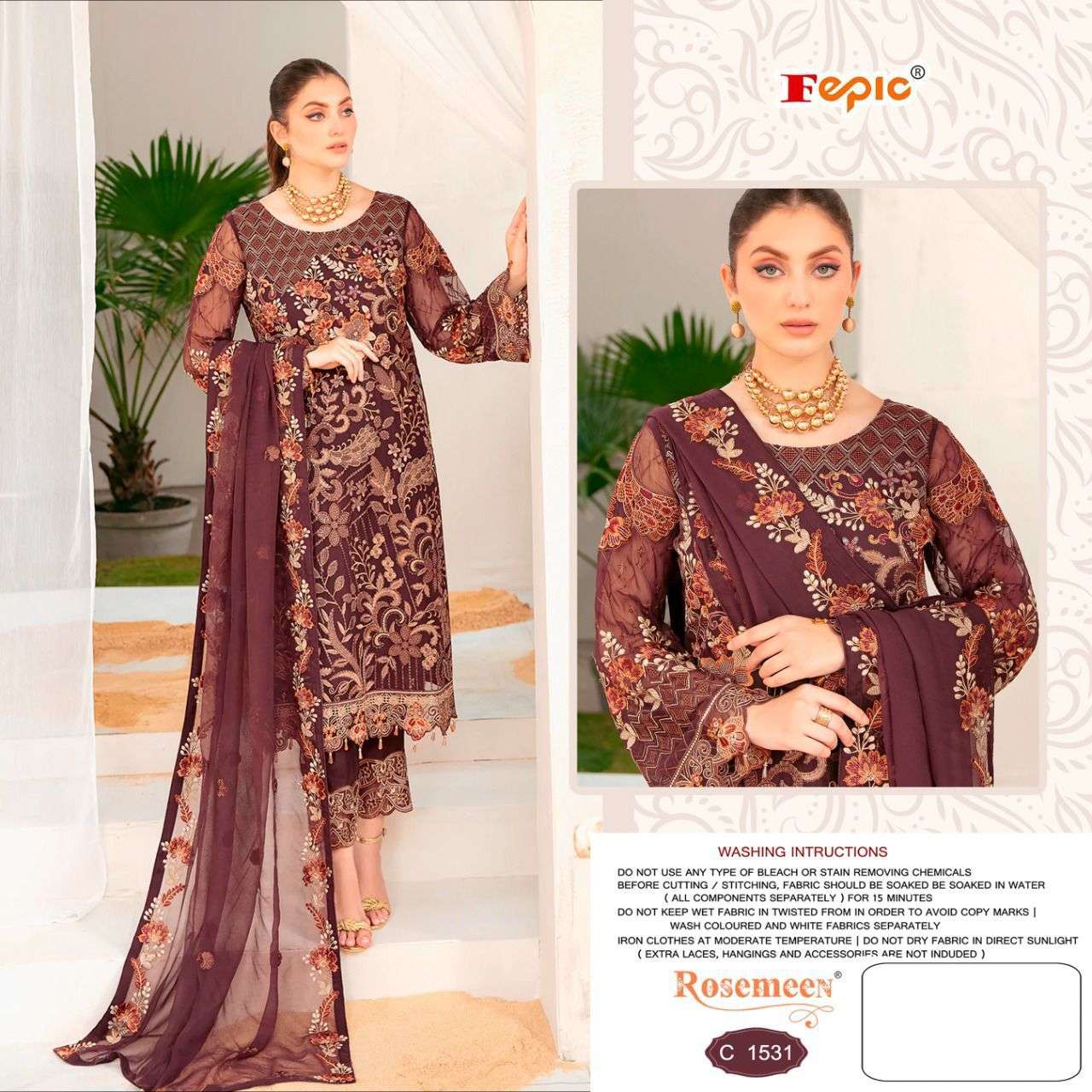 Fepic Rosemeen 1531 georgette with Emroidery work Pakistani ...