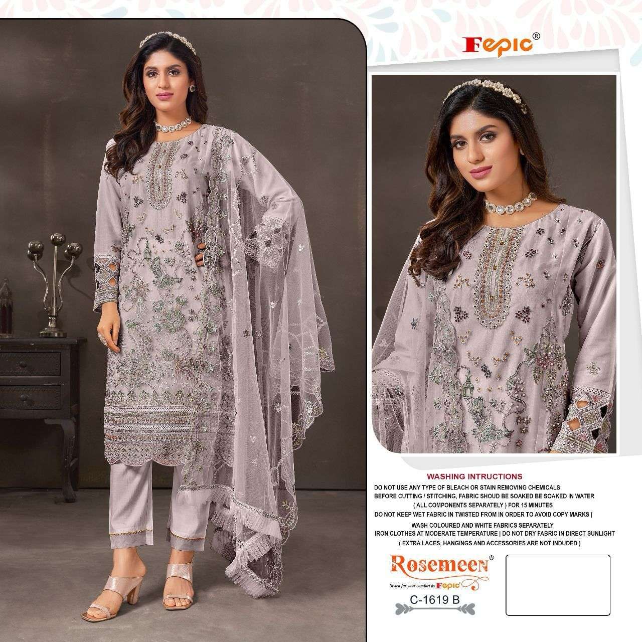 Fepic Rosemeen 1619 Organza with embroidery work pakistani s...