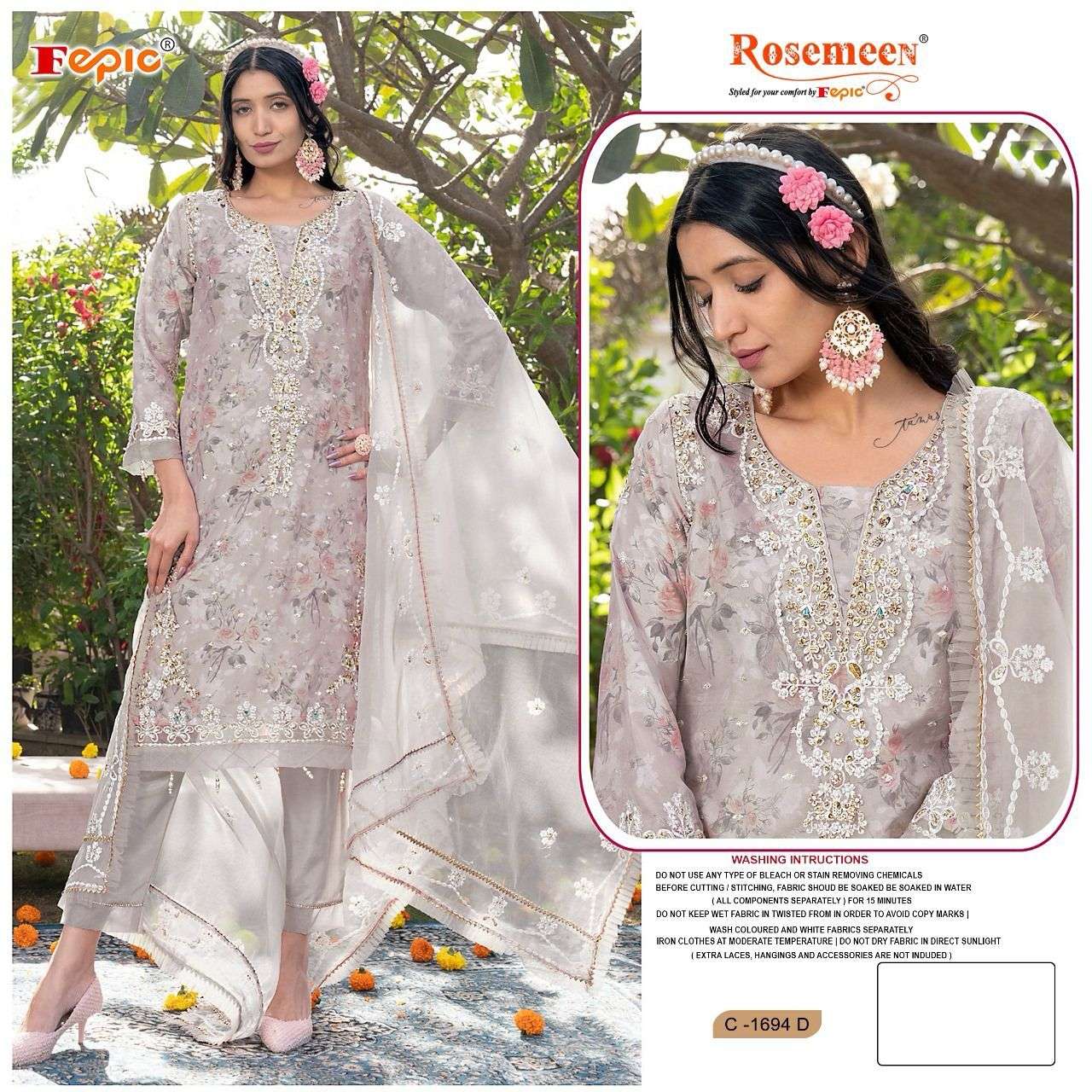 Fepic Rosemeen 1694 Organza With EMbroidery work pakistani s...