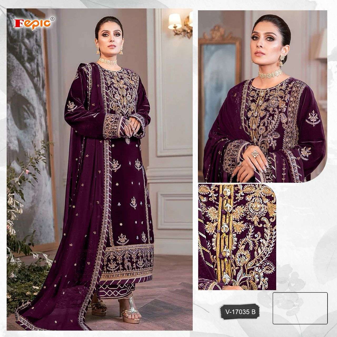 Fepic Rosemeen  17035 Velvet with Embroidery work Pakistani ...