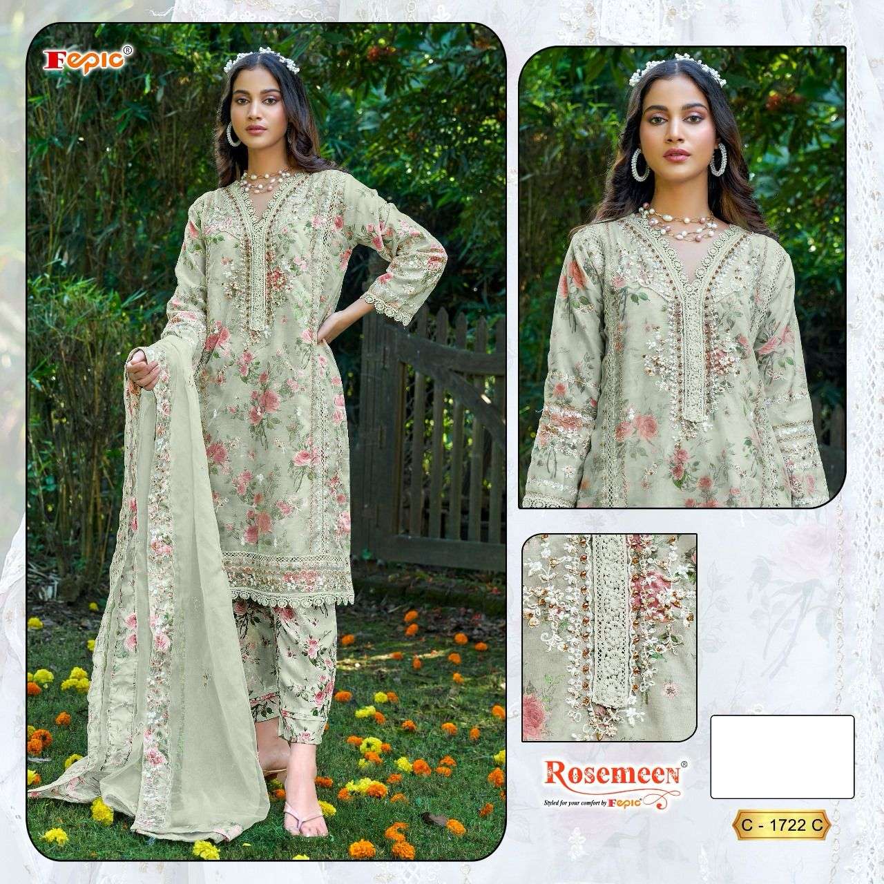 Fepic Rosemeen 1722 Organza With Embroidery work Pakistani s...