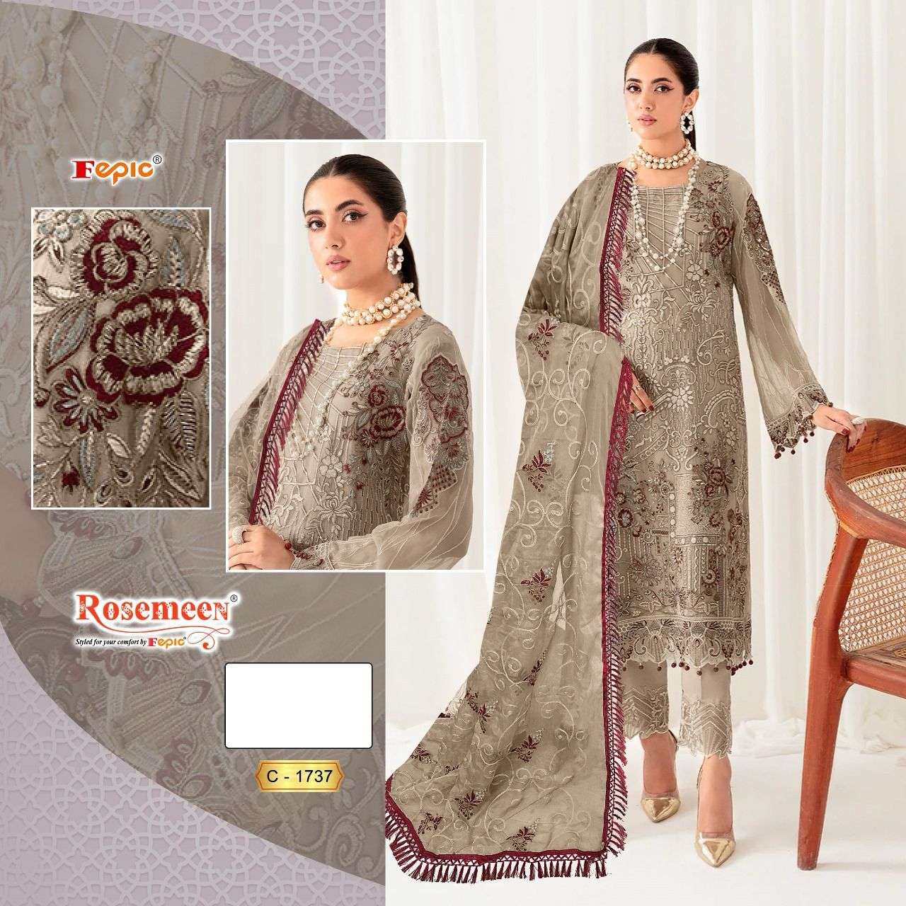 Fepic Rosemeen 1737 Georgette with embroidery work Pakistani...