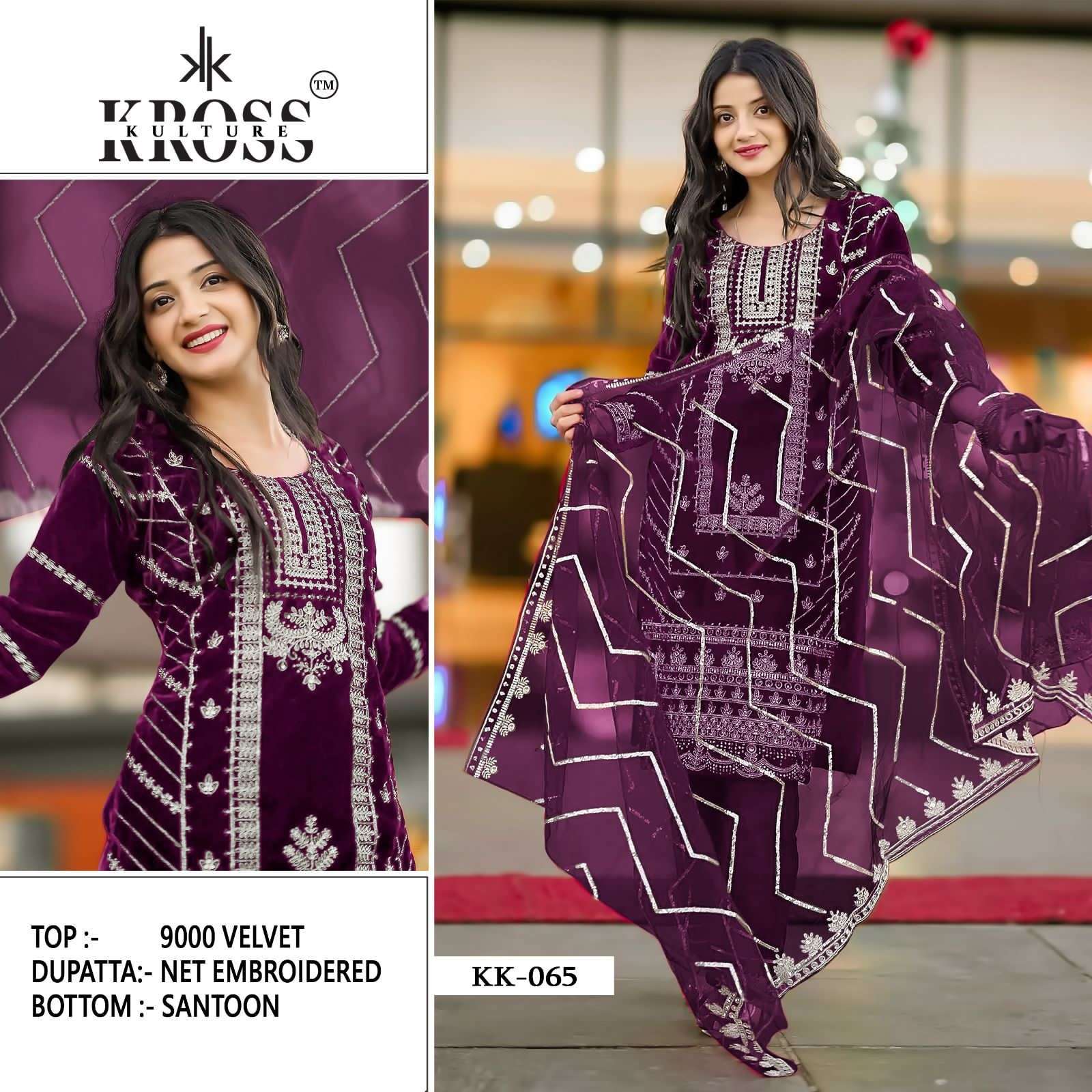 KROSS KULTURE 65 Velvet with Embroidery work Pakistani salwa...