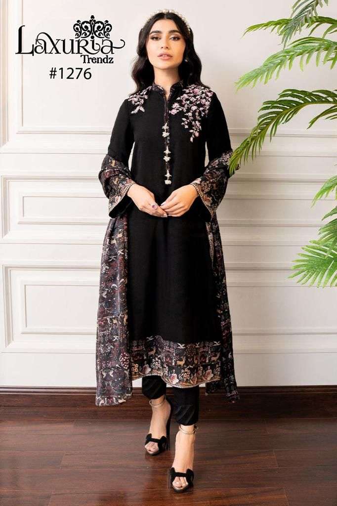   LAXURIA 1276 Georgette with embroidery work black colour f...