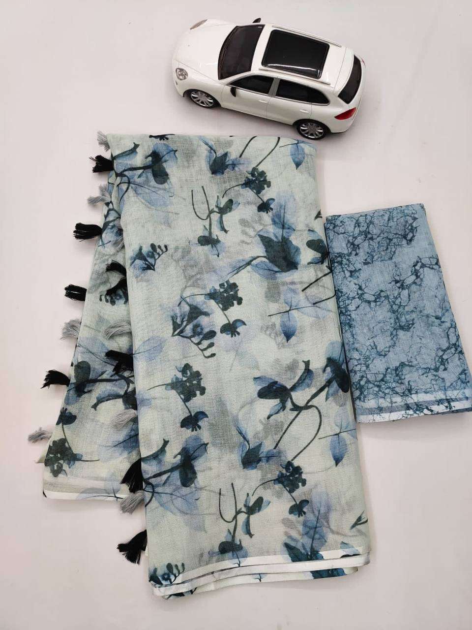 Linen with flower printed Regular wear saree collection at o...