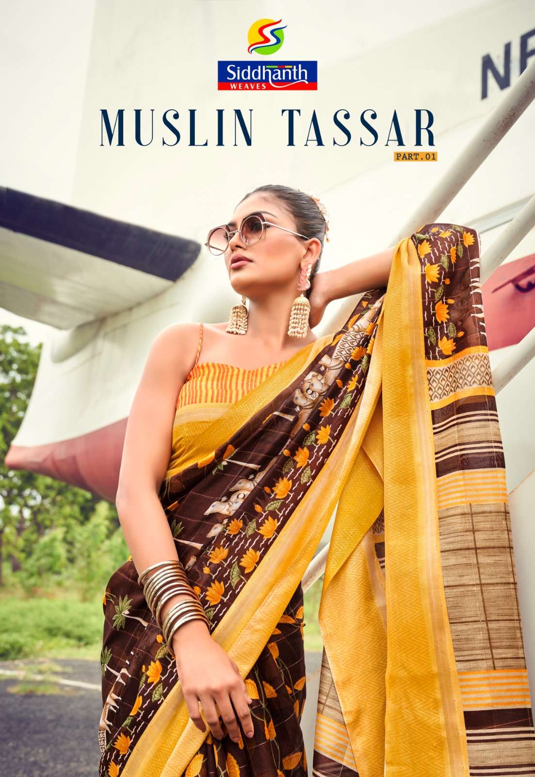 Muslin tassar Cotton Khadi with printed fancy saree collecti...