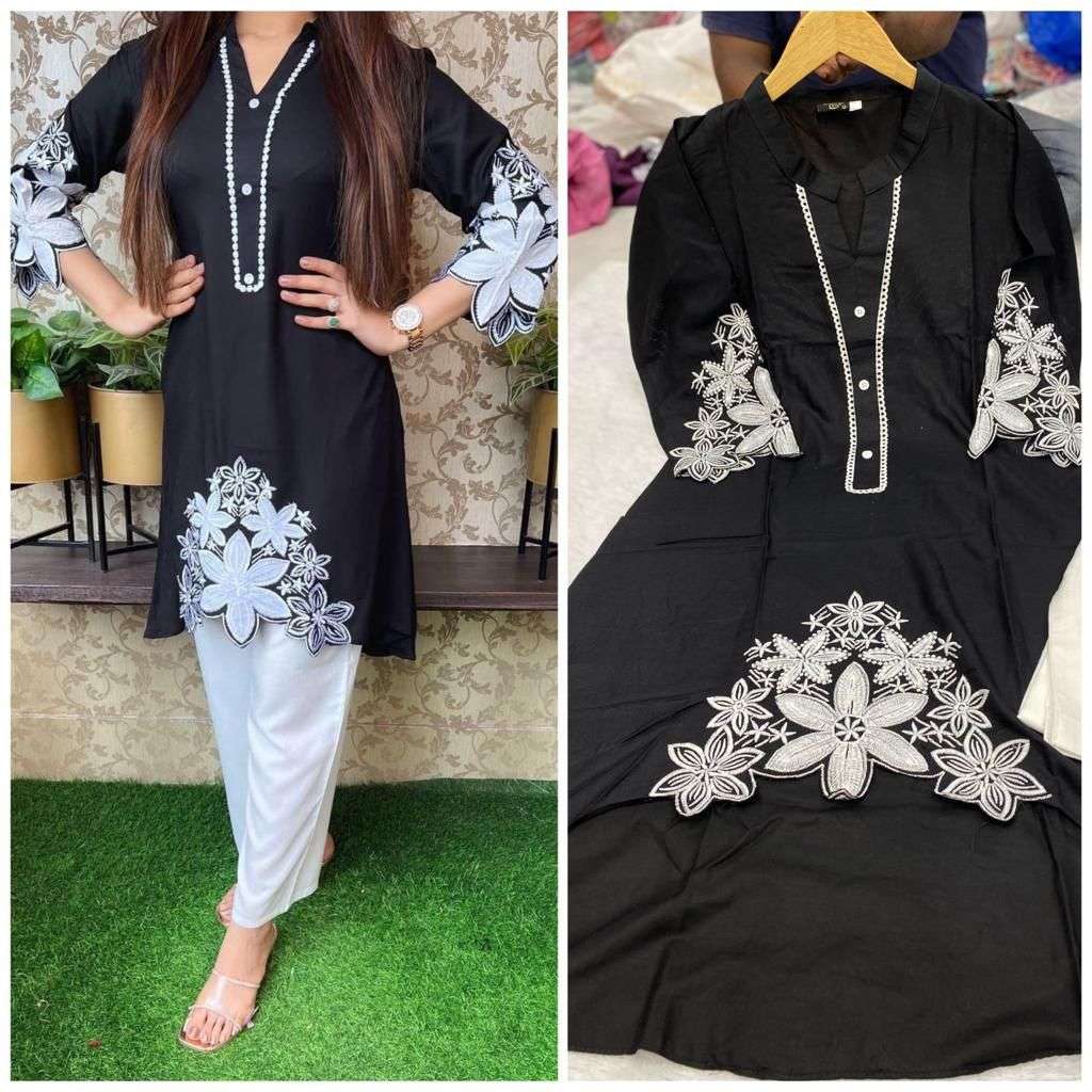 Party wear Rayon cotton with Embroidery work Kurti collectio...