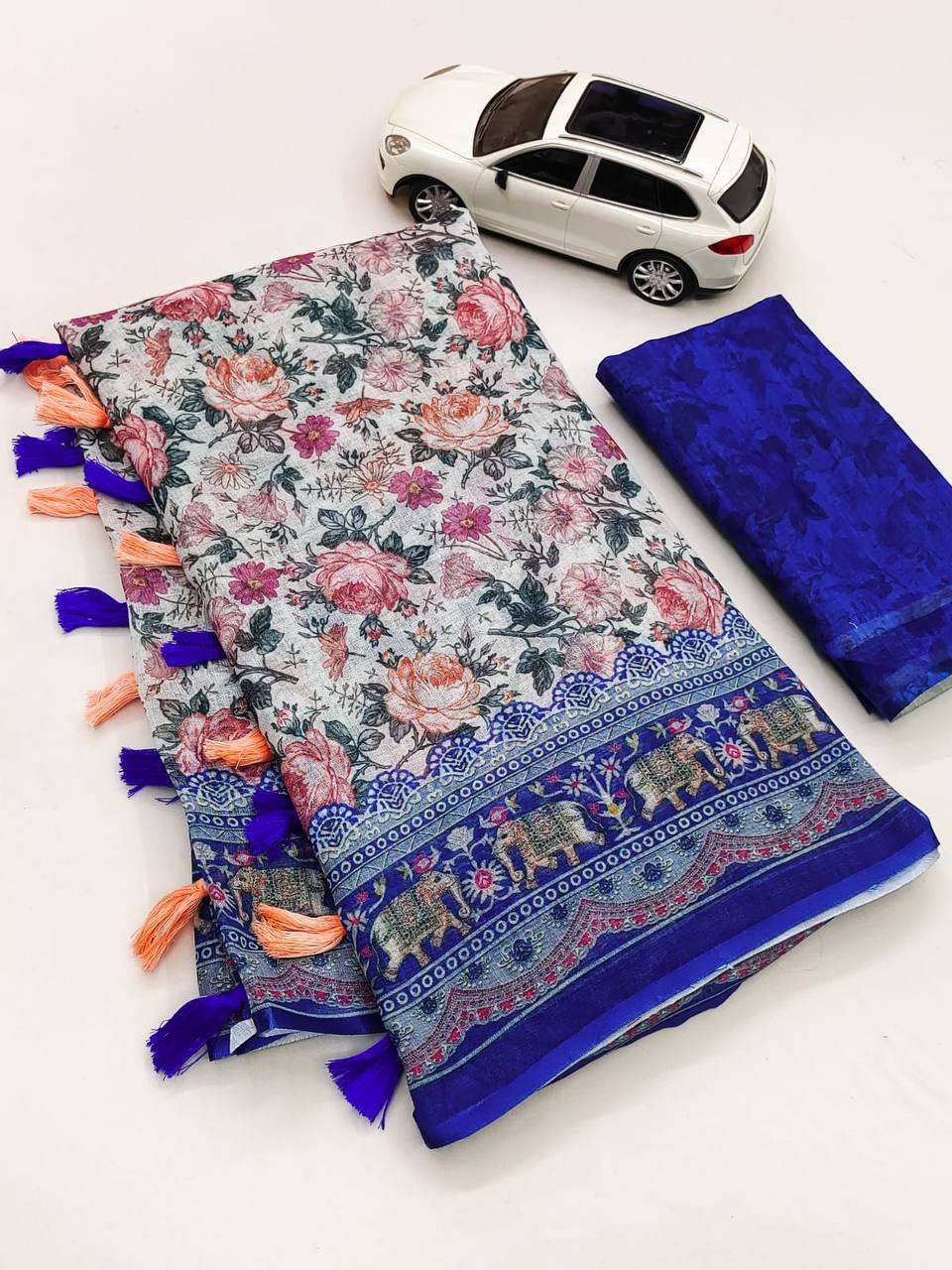 Party wear Special linen with printed fancy saree collection...