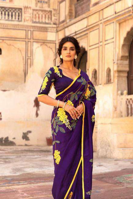 Purple Colour Linen with Digital Printed Saree collection at...