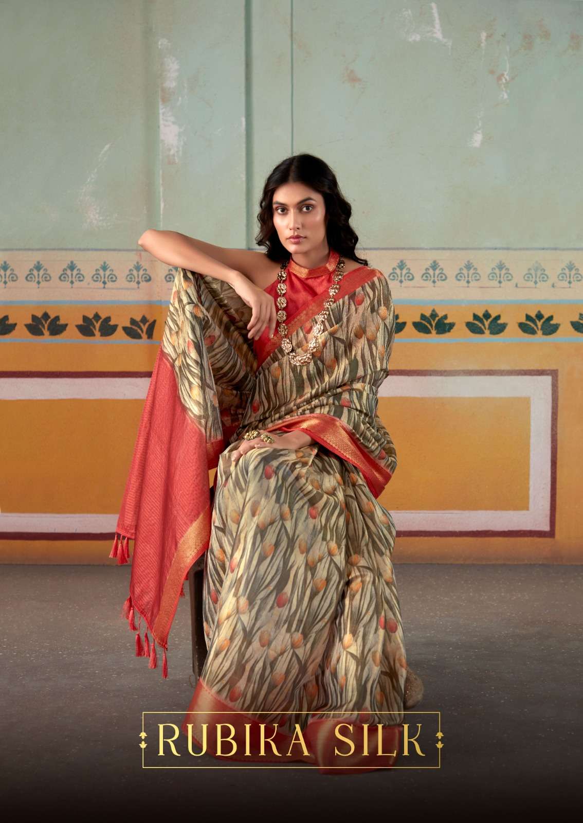 Rajpath Rubika Silk Handloom Tissue Silk with Weaving Flower...