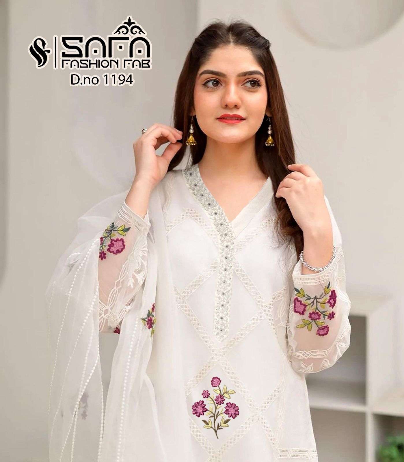 SAFA FASHION FAB 1194 Georgette with Embroidery work White c...