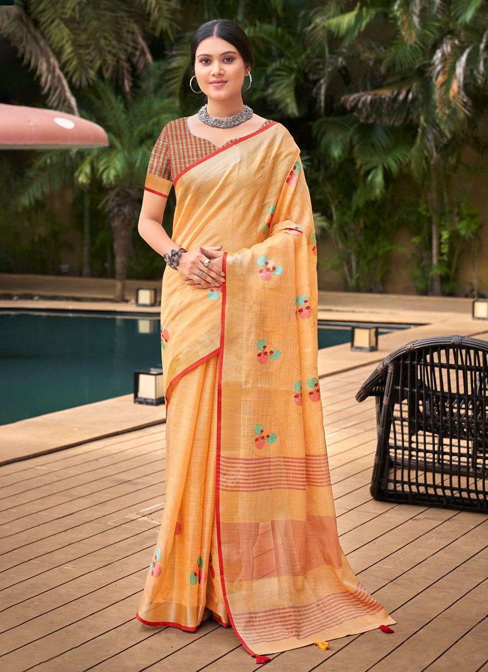 Sangam Print LINEN FASHION party wear look saree collection ...