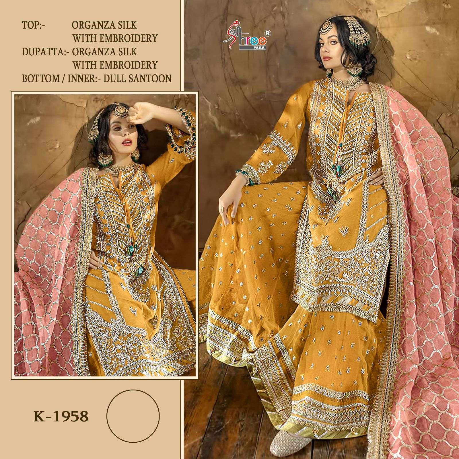 Shree Fabs 1958 Organza With Embroidery work Yellow colour P...