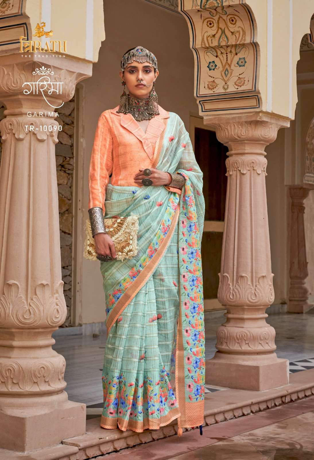 TRI-RATH GARIMA LINEN WITH CHECKS WITH EXCLUSIVE FLOWER PRIN...