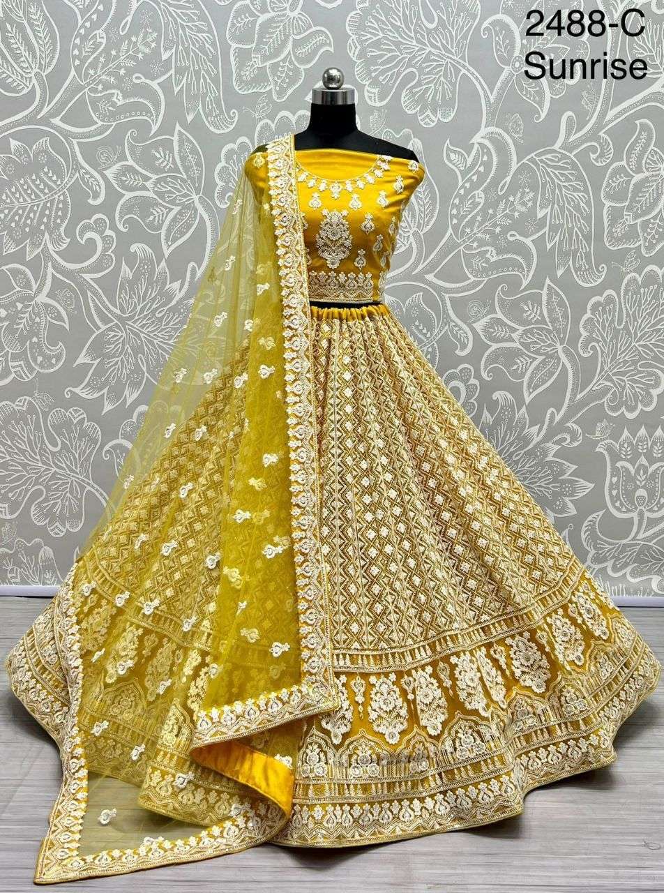 Wedding Special heavy Net with Thread Embroidery work Bridal...