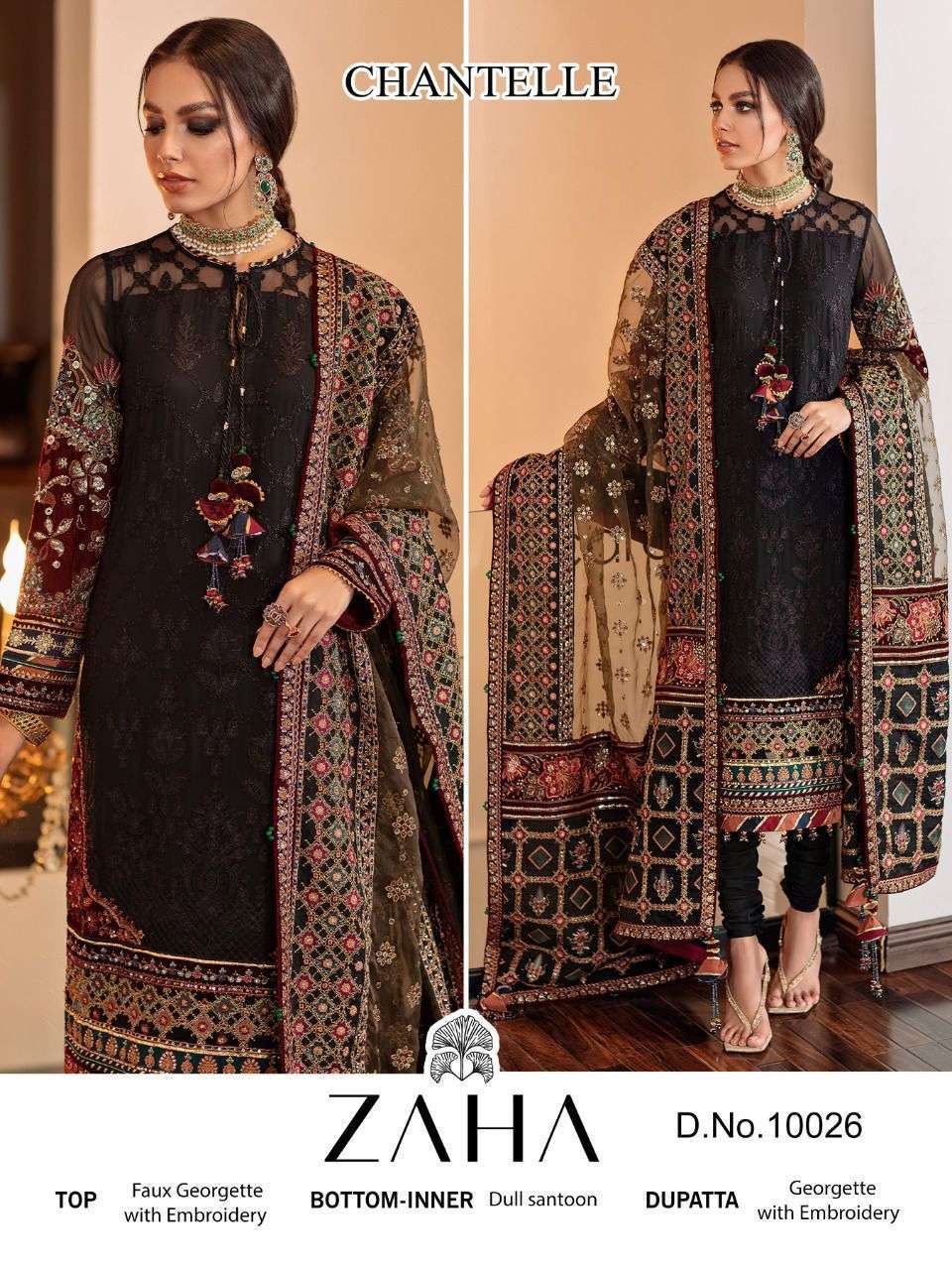 zaha 10026 georgette with embroidery work pakistani salwar k...