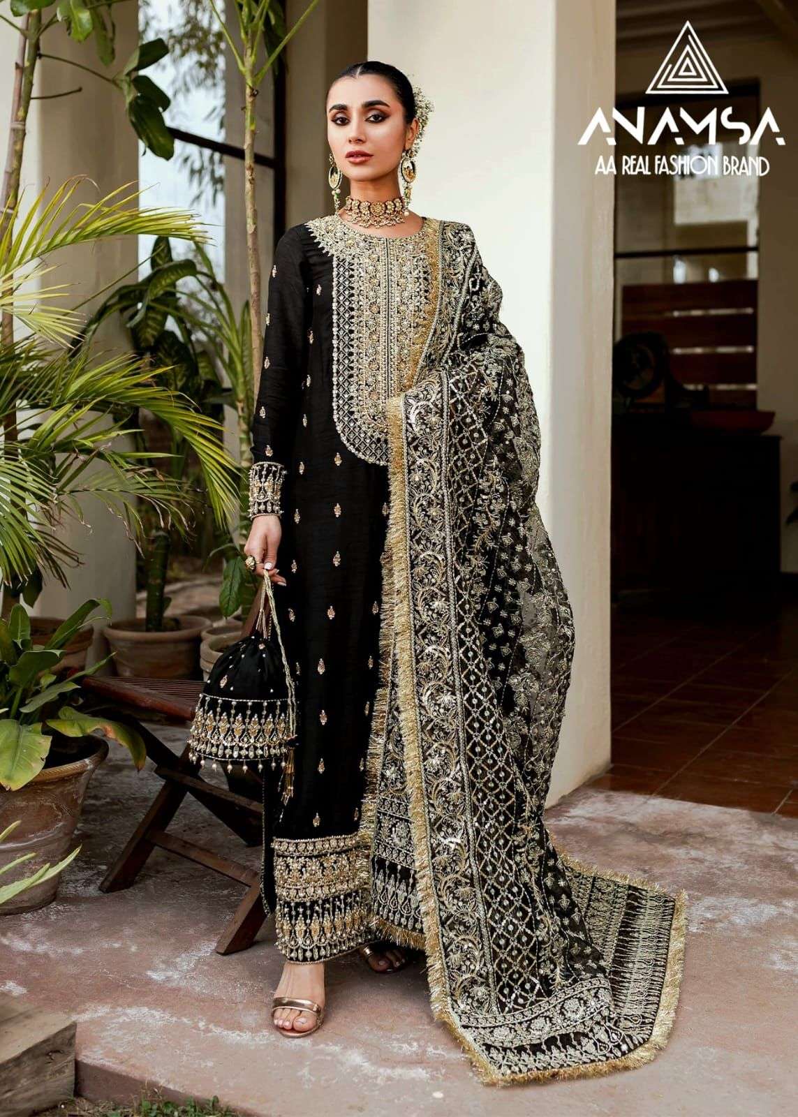 Anamsa 294 GEORGETTE WITH EMBROIDERY WORK BLACK COLOUR PAKIS...