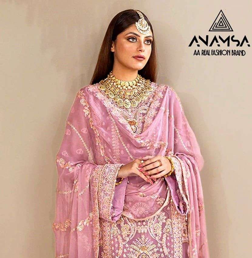 ANAMSA 403 GEORGETTE WITH EMBROIDERY WORK PINK COLOUR DESIGN...