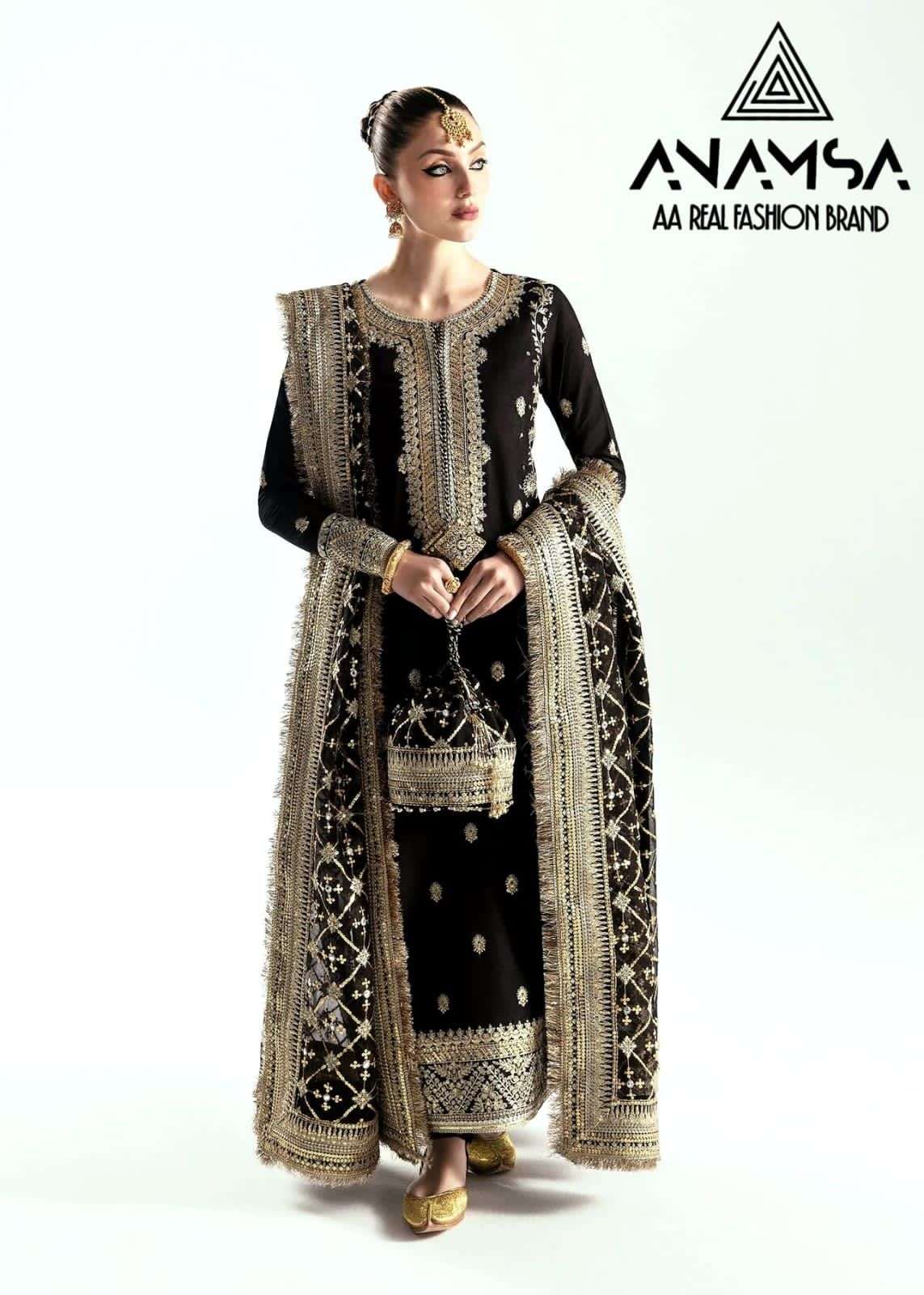 ANAMSA 406 GEORGETTE WITH EMBROIDERY WORK BLACK COLOUR PAKIS...