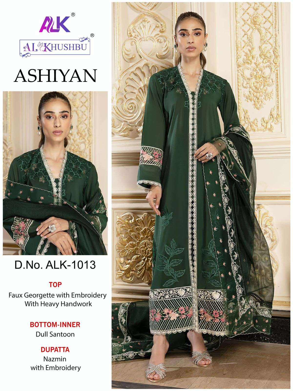 ASHIYAN 1013 GEORGETTE WITH EMBROIDERY WORK GREEN COLOUR PAK...