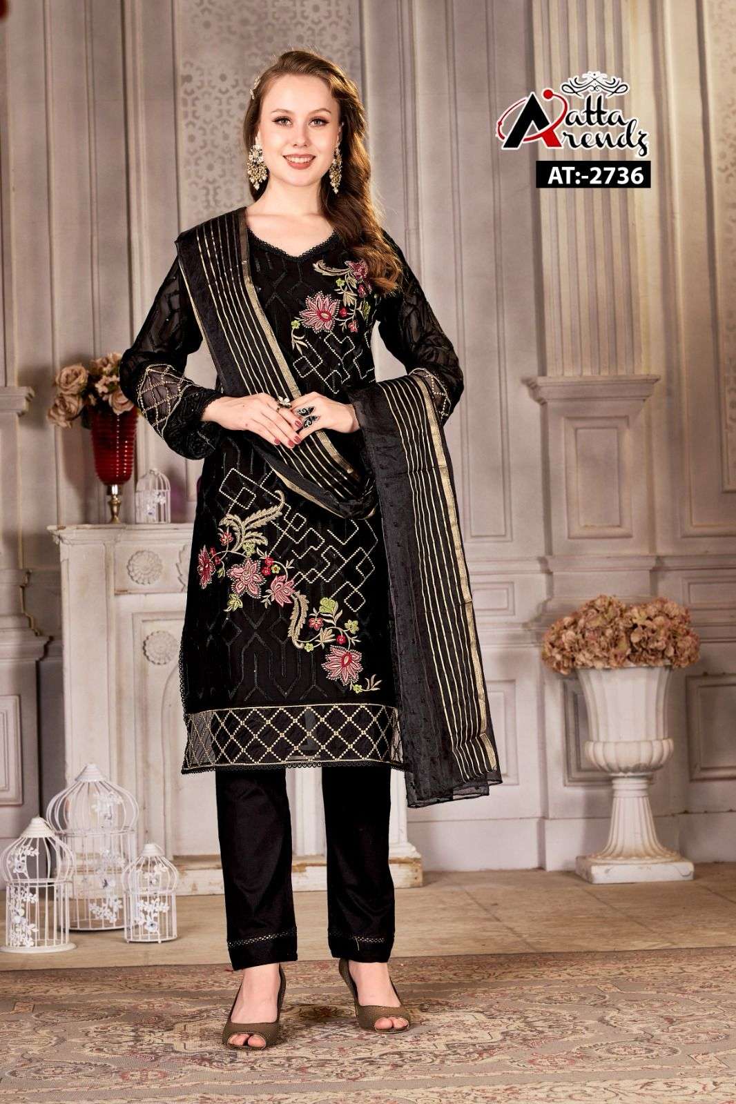 ATTA 2736 GEORGETTE WITH EMBROIDERY WORK BLACK COLOUR PAKIST...