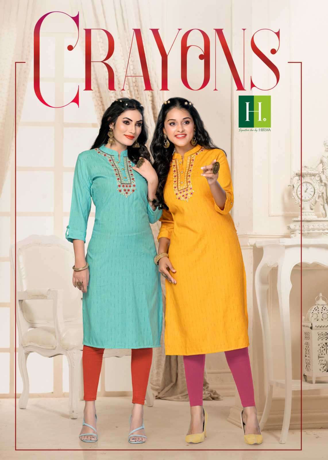 HIRWA H DOT CRAYONS RAYON WITH FANCY LOOK KURTI COLLECTION A...